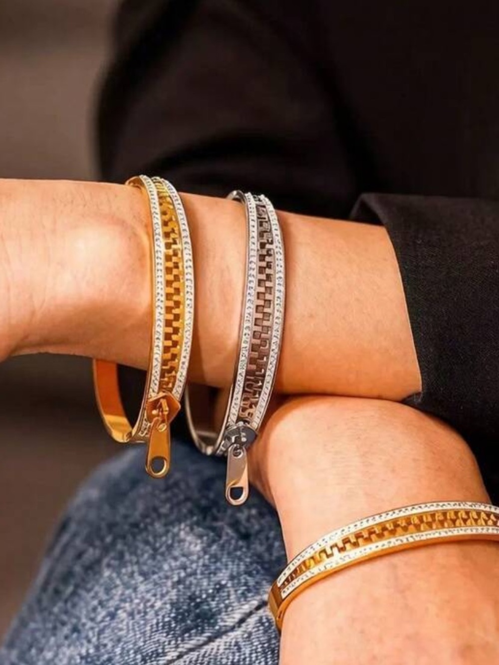 Modern Silver Zipper Bangle Bracelets